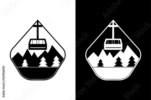 Cable Car at Mountain Peak High-Quality Silhouette Vector Icon.
