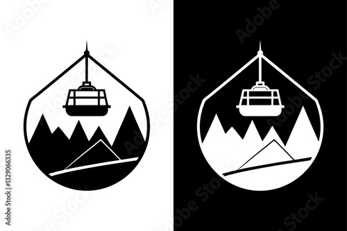 Cable Car at Mountain Peak High-Quality Silhouette Vector Icon.