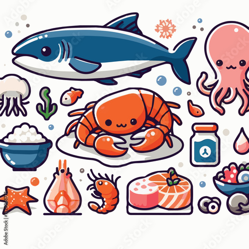 seafood, fish, restaurant, food, menu, dinner, sea, sketch, ocean, fresh, illustration, vector, vintage, market, shellfish, octopus, ink, meal, gourmet, shrimp, lobster, drawing, design, background, c