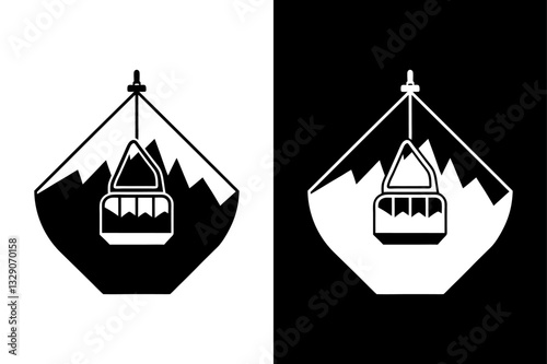 Mountain Cable Car Silhouette High-Resolution Black and White Icon.