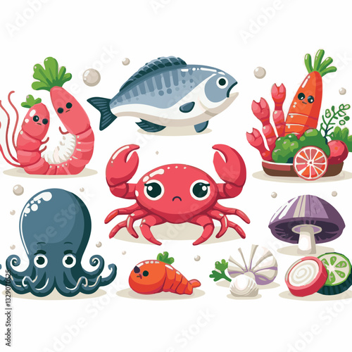 seafood, fish, restaurant, food, menu, dinner, sea, sketch, ocean, fresh, illustration, vector, vintage, market, shellfish, octopus, ink, meal, gourmet, shrimp, lobster, drawing, design, background, c
