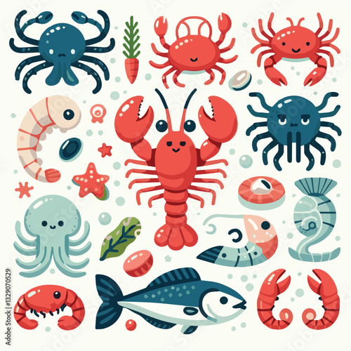 seafood, fish, restaurant, food, menu, dinner, sea, sketch, ocean, fresh, illustration, vector, vintage, market, shellfish, octopus, ink, meal, gourmet, shrimp, lobster, drawing, design, background, c