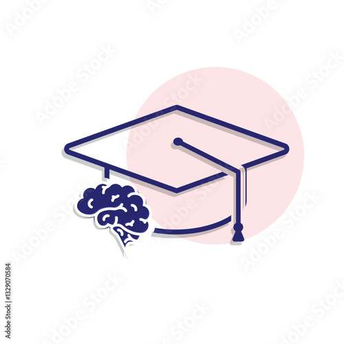 graduation icon. graduation cap toga vector with brain. explaining education, learning outcomes, bachelor. for events, celebrations, flyers. Mixed design style