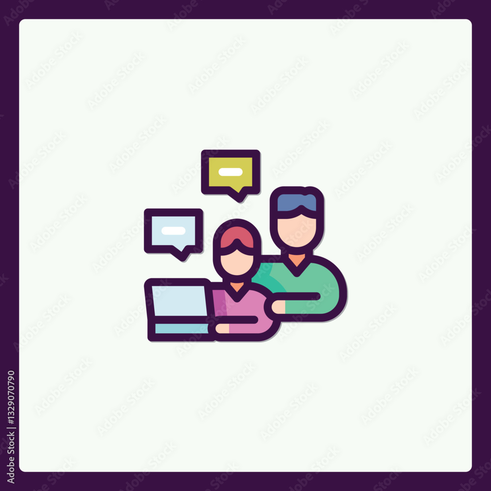 Online Collaboration and Remote Teamwork Communication Flat Style Icon Online Collaboration and Remote Teamwork Communication Flat Style Icon