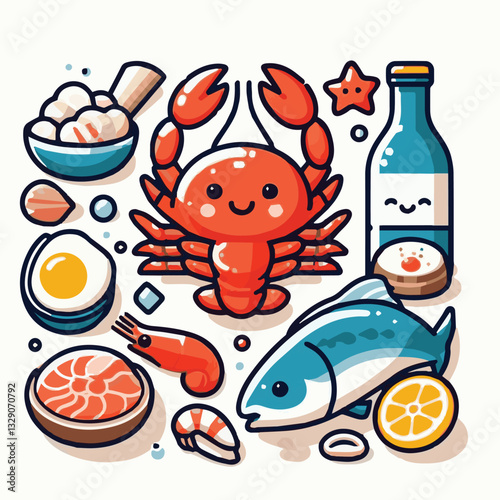 seafood, fish, restaurant, food, menu, dinner, sea, sketch, ocean, fresh, illustration, vector, vintage, market, shellfish, octopus, ink, meal, gourmet, shrimp, lobster, drawing, design, background, c