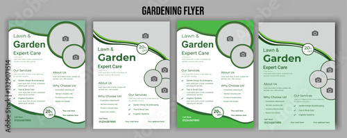 Lawn mower landscaping garden service flyer brochure cover template. Tree and gardening service poster leaflet design. lawnmower flyer template.
