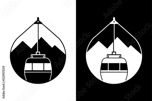 Mountain Cable Car Silhouette High-Resolution Black and White Icon.