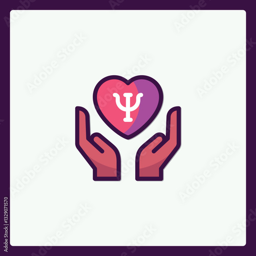 Mental health awareness emblem featuring caring hands and heart psychology symbol