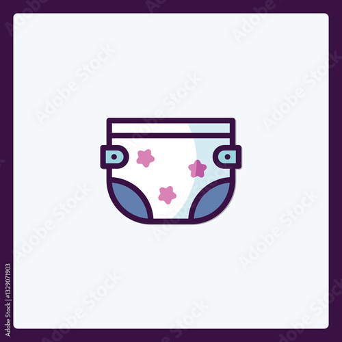 Cute Cartoon Diaper Icon with Stars for Baby Care and Parenting Concepts