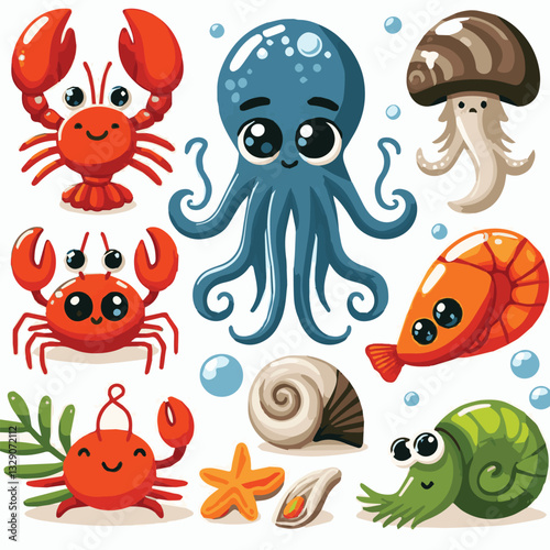 seafood, fish, restaurant, food, menu, dinner, sea, sketch, ocean, fresh, illustration, vector, vintage, market, shellfish, octopus, ink, meal, gourmet, shrimp, lobster, drawing, design, background, c