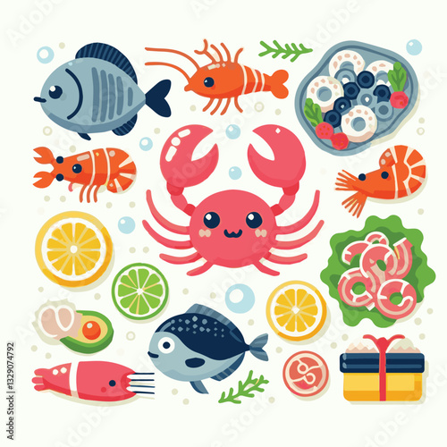 seafood, fish, restaurant, food, menu, dinner, sea, sketch, ocean, fresh, illustration, vector, vintage, market, shellfish, octopus, ink, meal, gourmet, shrimp, lobster, drawing, design, background, c