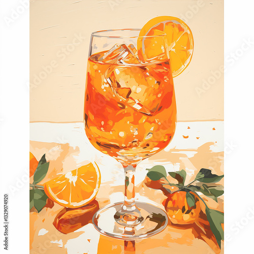 Orange Cocktail in a Glass with Ice Cubes and Orange Slices
