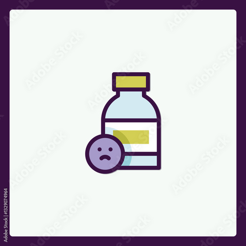 Conceptual illustration showing a vaccine bottle combined with a sad emoticon