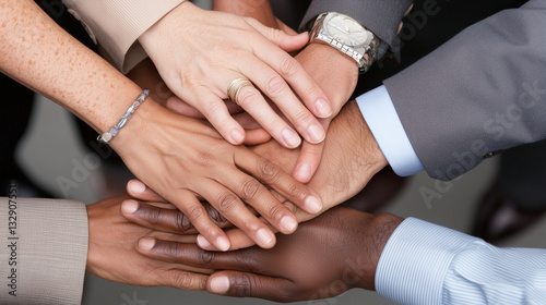 Diverse Business Professionals Hands Symbolizing Unity and Collaboration photo