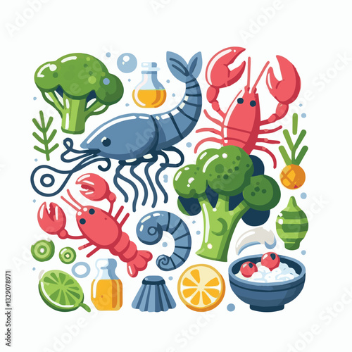 seafood, fish, restaurant, food, menu, dinner, sea, sketch, ocean, fresh, illustration, vector, vintage, market, shellfish, octopus, ink, meal, gourmet, shrimp, lobster, drawing, design, background, c