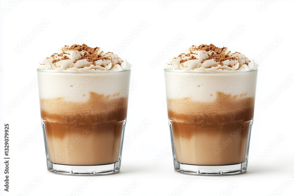 A freshly brewed cappuccino served in a cup, placed on a clean white background. The rich coffee crema and delicate milk foam create a visually appealing contrast, perfect for coffee-related branding. A freshly brewed cappuccino served in a cup, placed on a clean white background. The rich coffee crema and delicate milk foam create a visually appealing contrast, perfect for coffee-related branding.