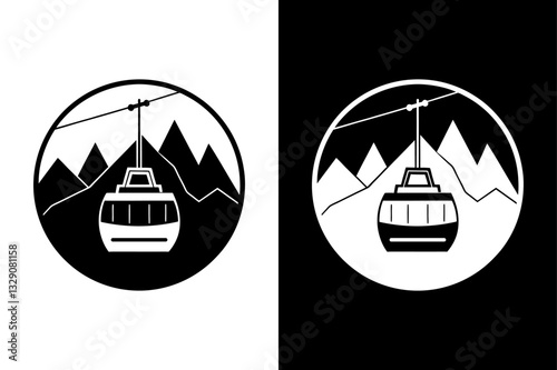 Mountain Top Gondola Silhouette Vector Icon Black and White Design.