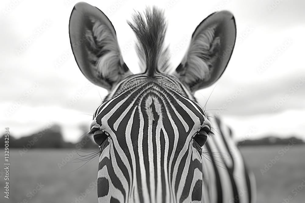 Fototapeta premium Close-up of a zebra's face, showcasing its intricate black and white stripes and expressive eyes.