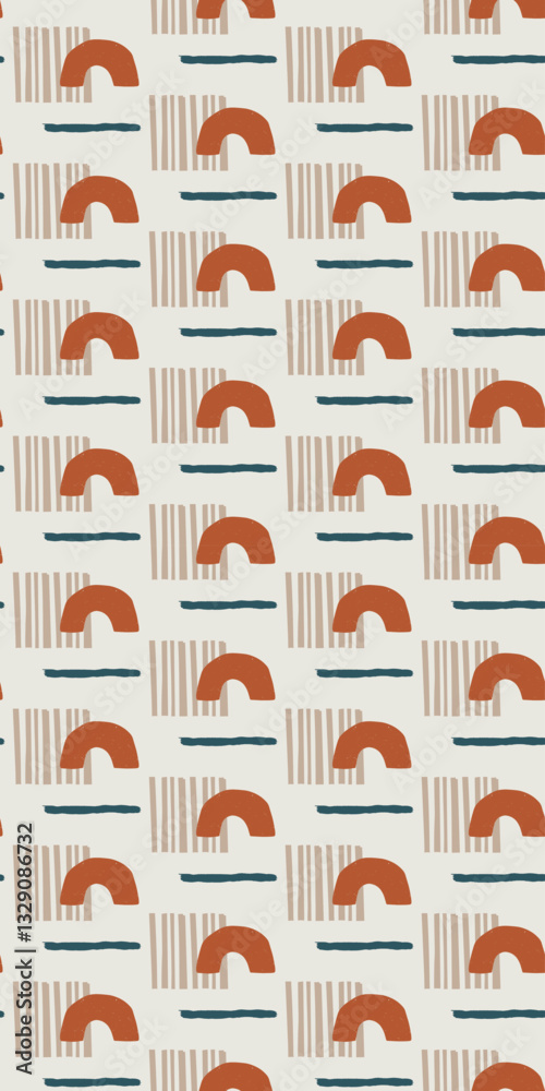 Seamless abstract geometric pattern with minimalist arches, horizontal and vertical lines in earthy tones on light background, modern boho digital design for textile, wallpaper, and home decor Seamless abstract geometric pattern with minimalist arches, horizontal and vertical lines in earthy tones on light background, modern boho digital design for textile, wallpaper, and home decor