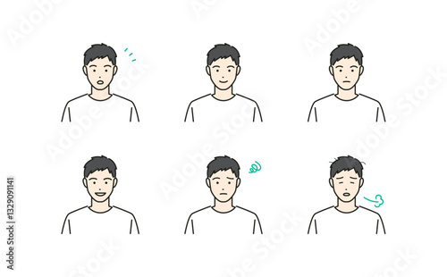 若い男性の表情豊かなシンプルなアバター素材イラストセット(カラフル)
