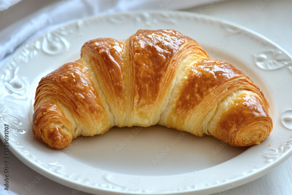 Buttery Croissant on a White Plate Isolated on Clean Background Buttery Croissant on a White Plate Isolated on Clean Background