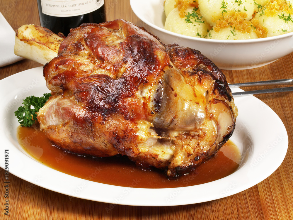 Roasted Veal Shank with Sauce and Potato Dumplings Roasted Veal Shank with Sauce and Potato Dumplings