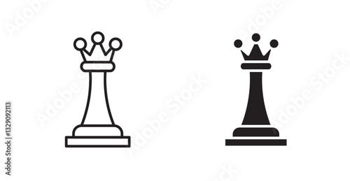 Chess queen line icon vector set.