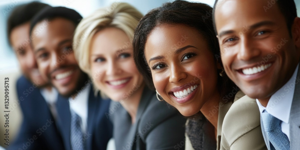 Group of diverse professionals smiling at camera in business setting Group of diverse professionals smiling at camera in business setting