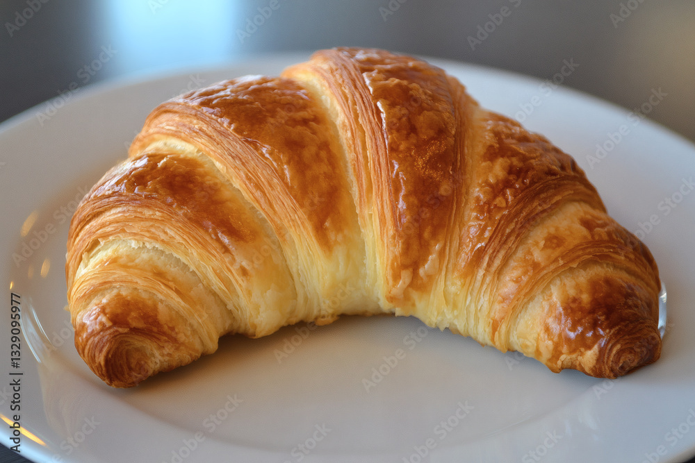 Buttery Croissant on a White Plate Isolated on Clean Background Buttery Croissant on a White Plate Isolated on Clean Background
