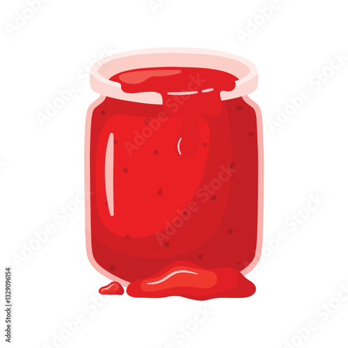 Strawberry jam in an opened jar drawing cute cartoon vector illustration