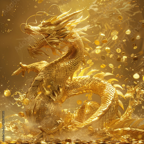 golden dragon on black background