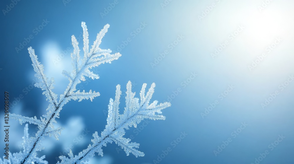Closeup of frosty winter branches against serene blue sky backdrop frosty Closeup of frosty winter branches against serene blue sky backdrop frosty