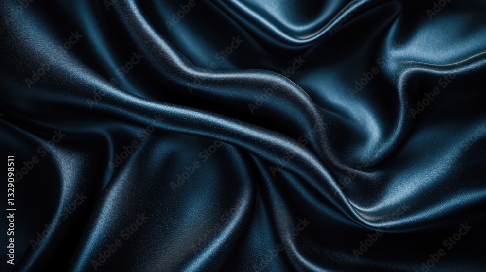 Fototapeta premium Dark blue background, blurry dark texture, soft fabric, cloth, satin, silk, material with wavy folds, abstract blurred dark wallpaper for design.