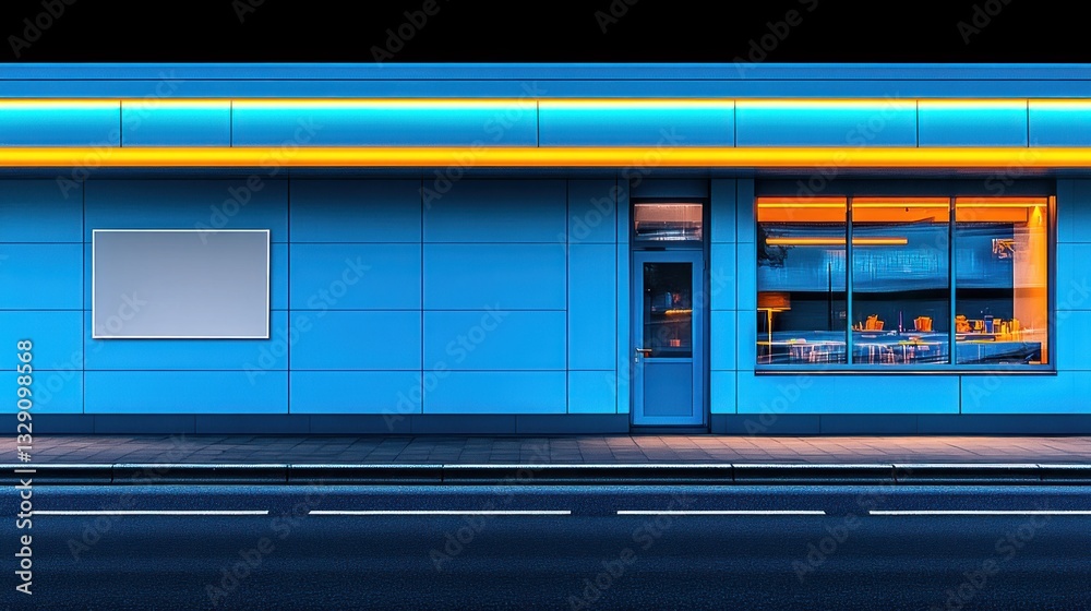 A Modern Building Illuminated with Yellow and Blue Colors A Modern Building Illuminated with Yellow and Blue Colors