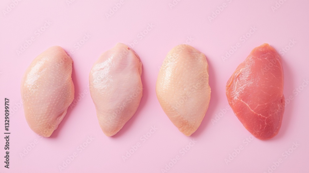 Chicken part concept. Assortment of raw chicken breasts of various cuts Chicken part concept. Assortment of raw chicken breasts of various cuts