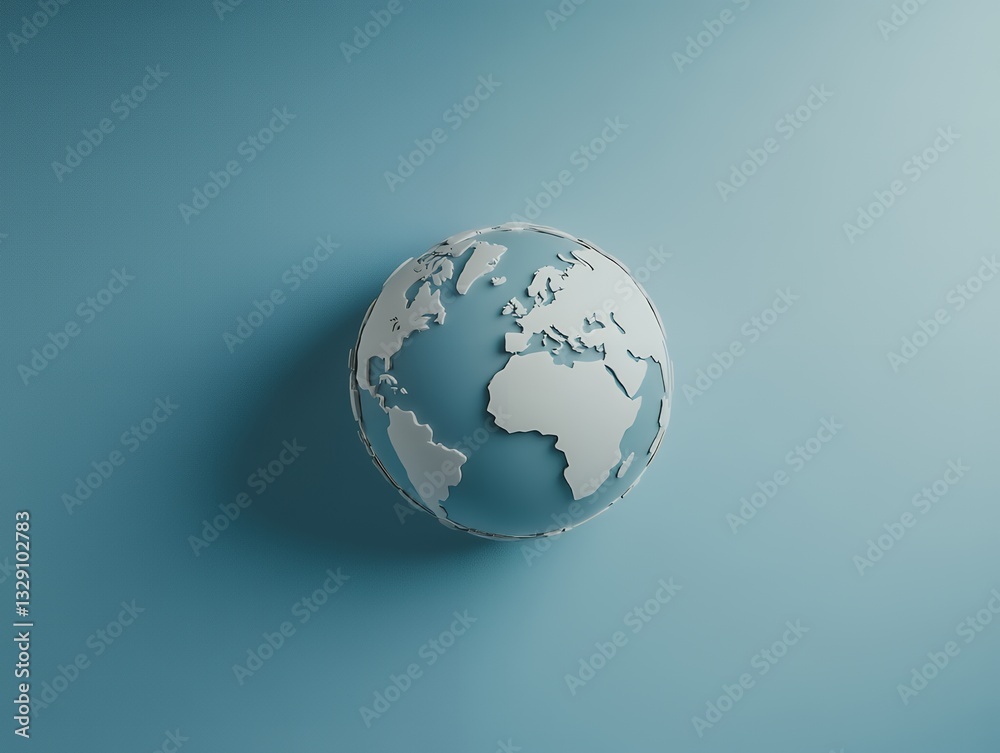 Fototapeta premium Simple Elegant 3D Earth Globe Minimalist Blue Background Design map eco world clean white