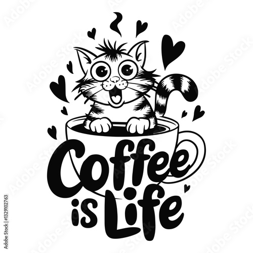 Coffee Is Life T Shirt Design Cat
