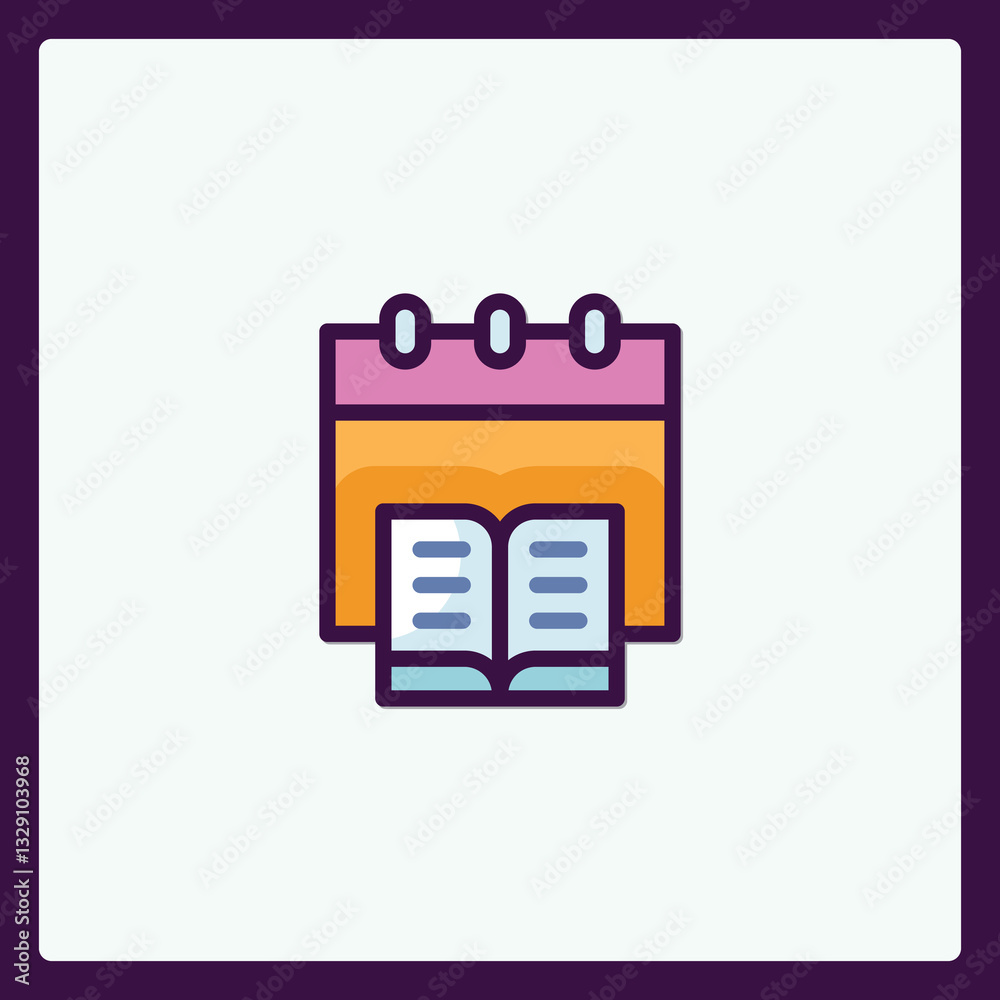Minimalist calendar with opened book vector icon for education theme