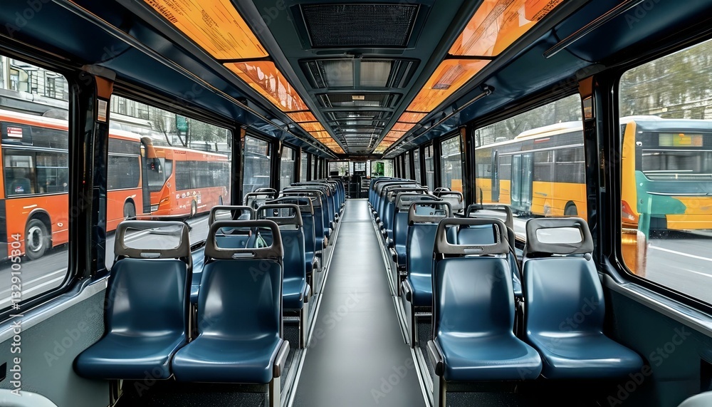 Fototapeta premium Interior of a bus with passenger seats 