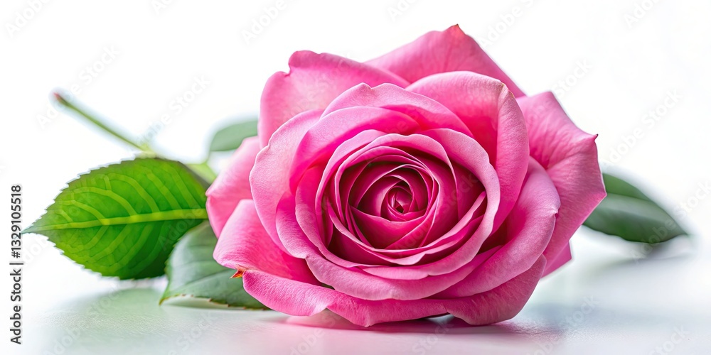 A delicate pink rose, artfully miniatured by tilt-shift, blooms against a pure white background. A delicate pink rose, artfully miniatured by tilt-shift, blooms against a pure white background.