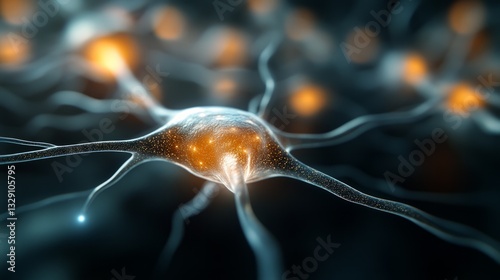 A glowing neuron with intricate connections in a neural network.
