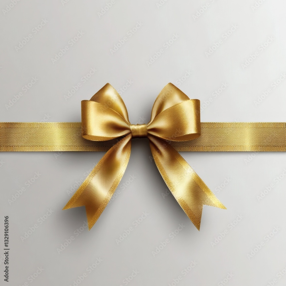 Fototapeta premium 3D Realistic Golden Ribbon Bow. Holiday illustration of gold ribbons on a white background.