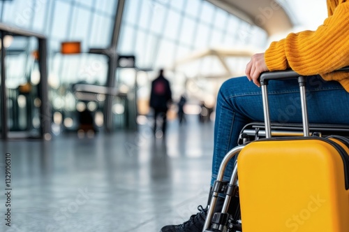 Close-up of a wheelchair user holding a suitcase handle. travel independence