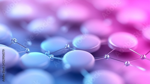 Abstract 3D molecular structure with colorful atoms connected by bonds, creating an intricate network.
