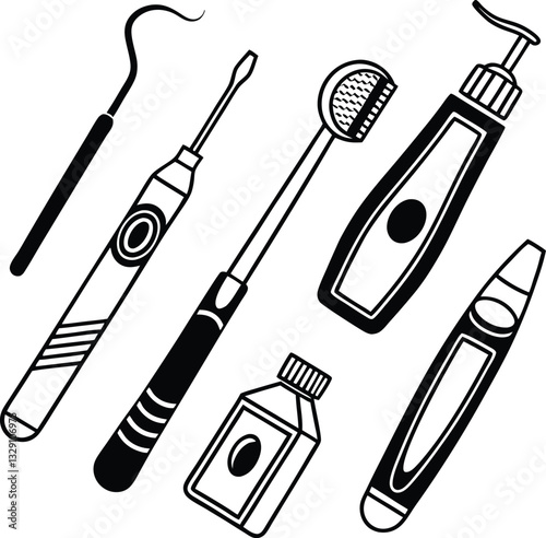 Vector illustration of dental tools and supplies