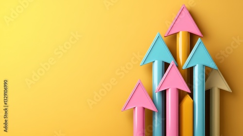 Pastel Arrows Pointing Upward on Yellow Background