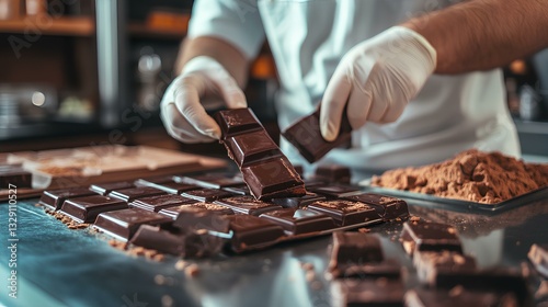 Obraz na płótnie professional chocolatier tempering chocolate on a glossy countertop w salonie
