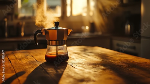 Obraz na płótnie moka pot brewing coffee on a rustic wooden countertop w salonie