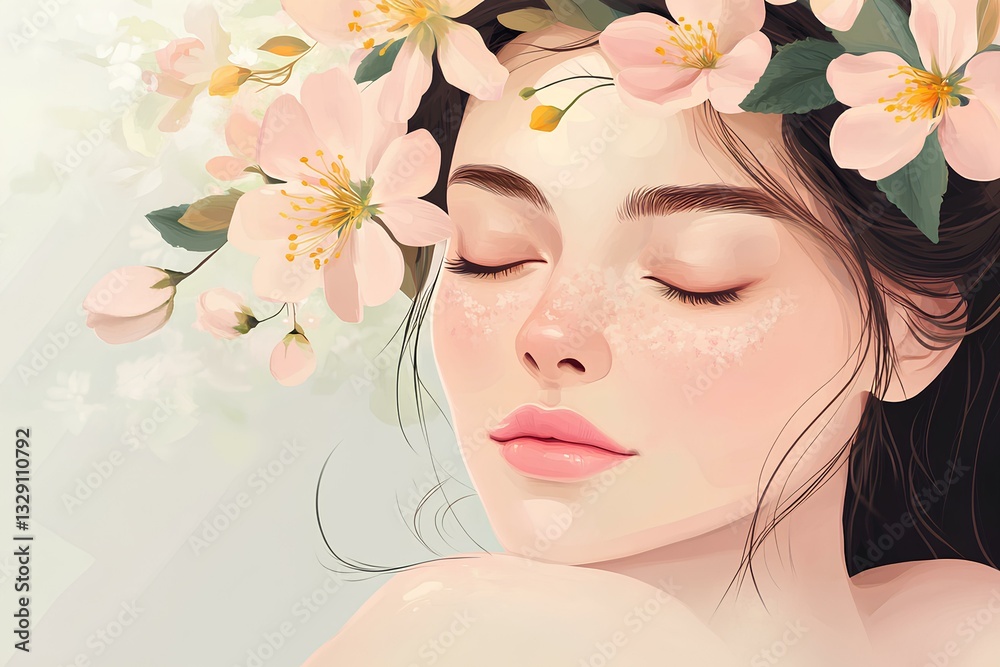 Illustration on the theme of March 8, International Women's Day. Spring delicate tones