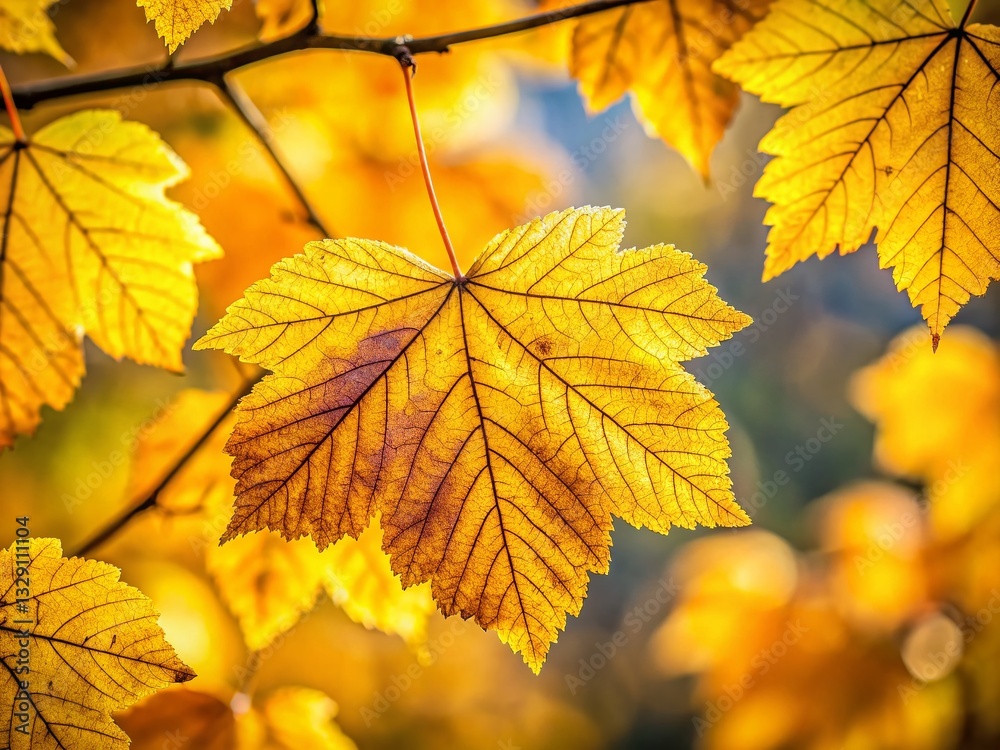 Autumn Leaves Macro Photography: Vibrant Yellow Foliage Close-Up Autumn Leaves Macro Photography: Vibrant Yellow Foliage Close-Up